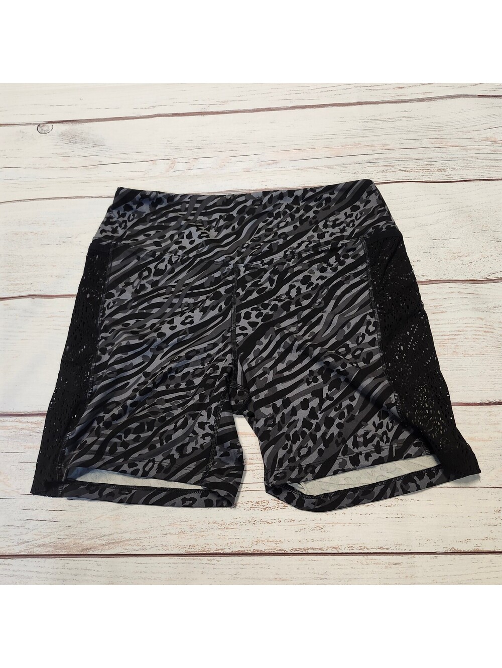 Pink Sport Women's XL Black and Gray Animal Print Athletic Shorts with Lace Side